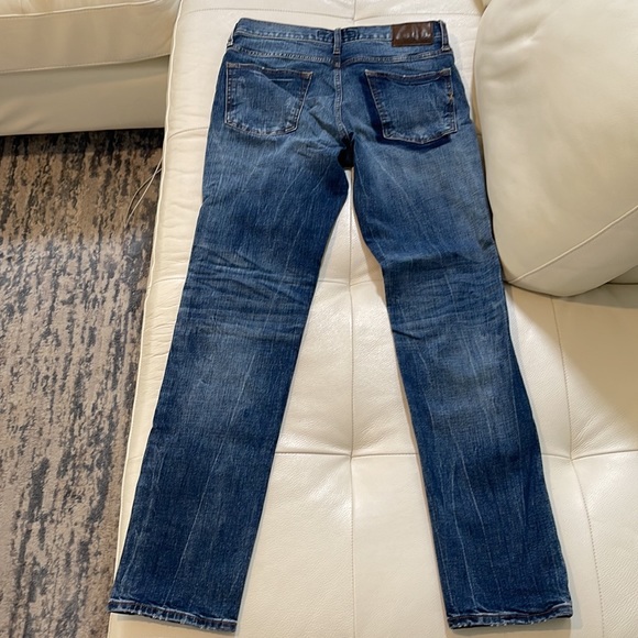 NEW MENS EXPRESS BLUE JEANS WITH STRETCH SLIM SIZE 31”X34” DISTRESSED PATCHES - Picture 7 of 9